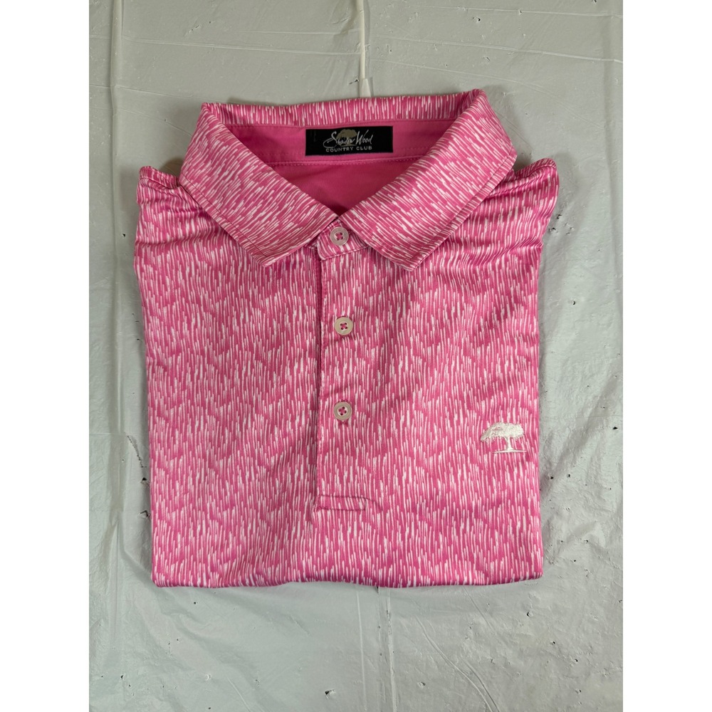Shadow Wood Country Club Mens Pink White Abstract Print Golf Polo Shirt Large